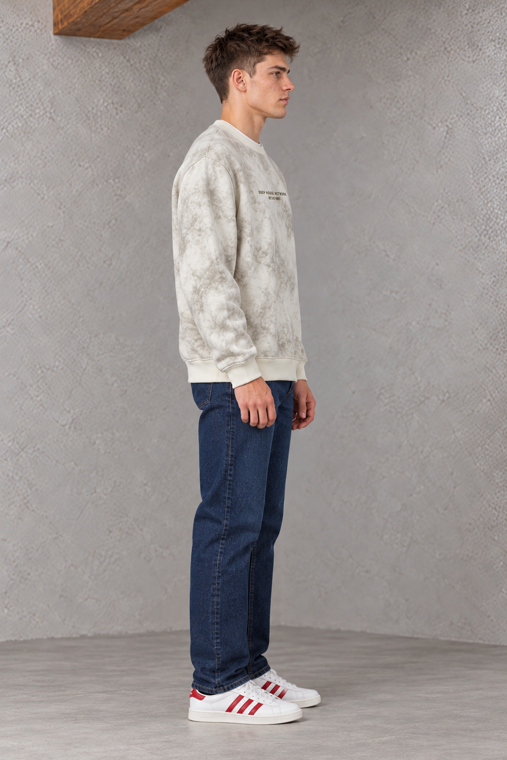 Men’s Off-White Regular Fit Cotton Brushed Fleece Printed Sweatshirt