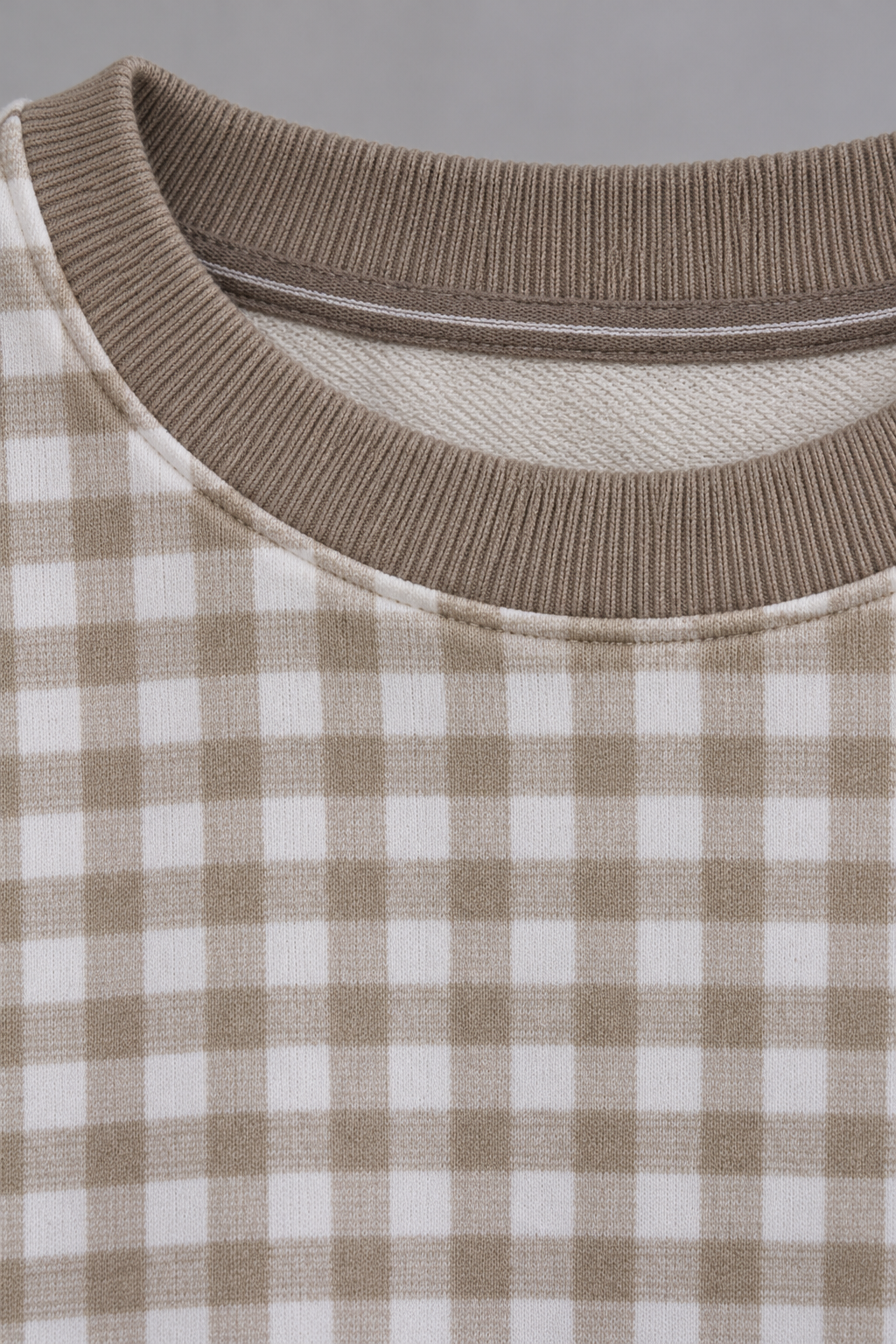 Men's Natural Checkered Sweatshirt | Super Soft German Velvet Crew Neck Pullover