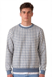 Men's Sky Checkered Sweatshirt | Super Soft German Velvet Crew Neck Pullover