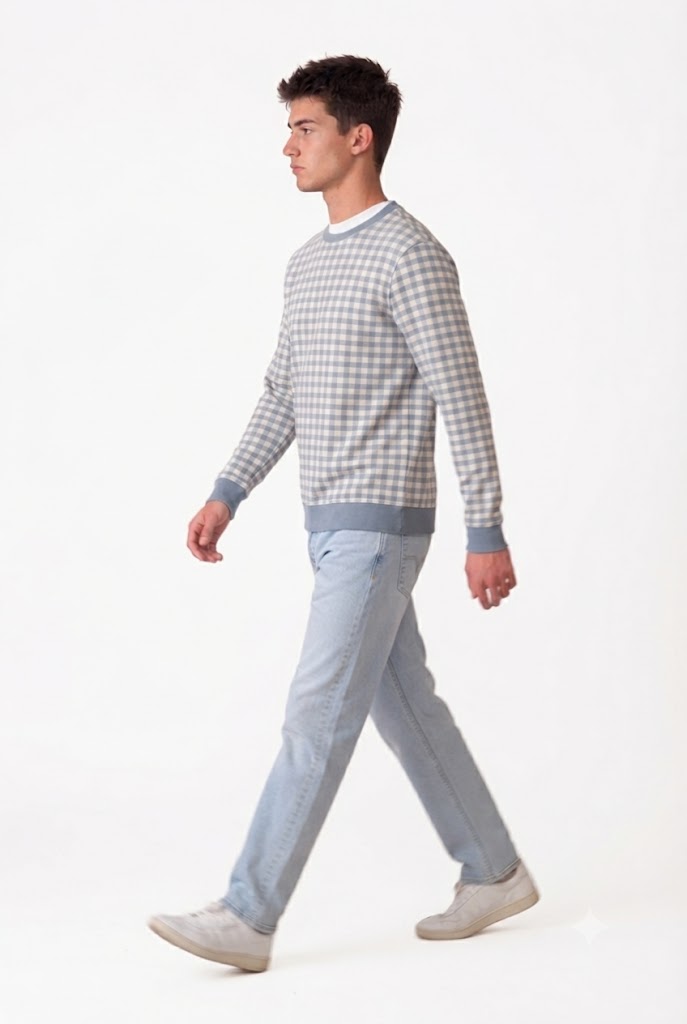 Men's Sky Checkered Sweatshirt | Super Soft German Velvet Crew Neck Pullover