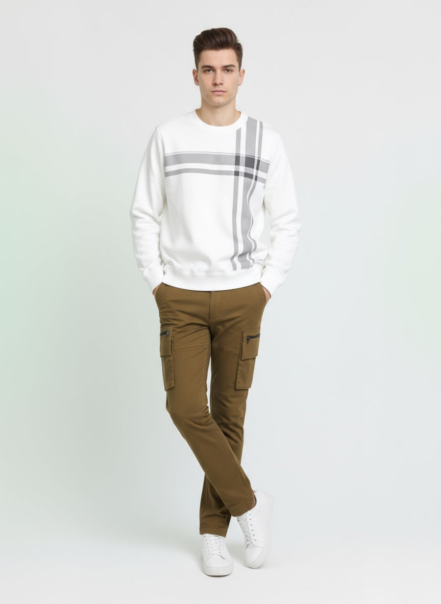 Octave Men Round Neck Striped  Sweatshirt