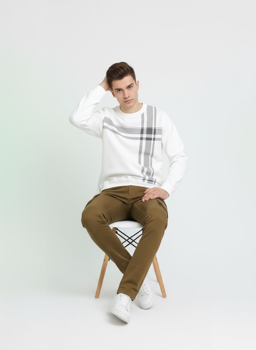 Octave Men Round Neck Striped  Sweatshirt
