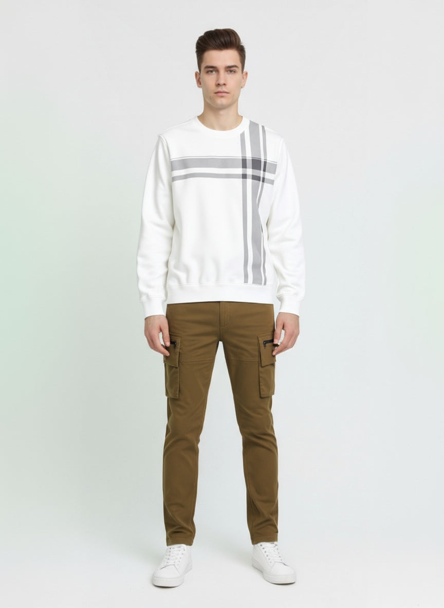 Octave Men Round Neck Striped  Sweatshirt