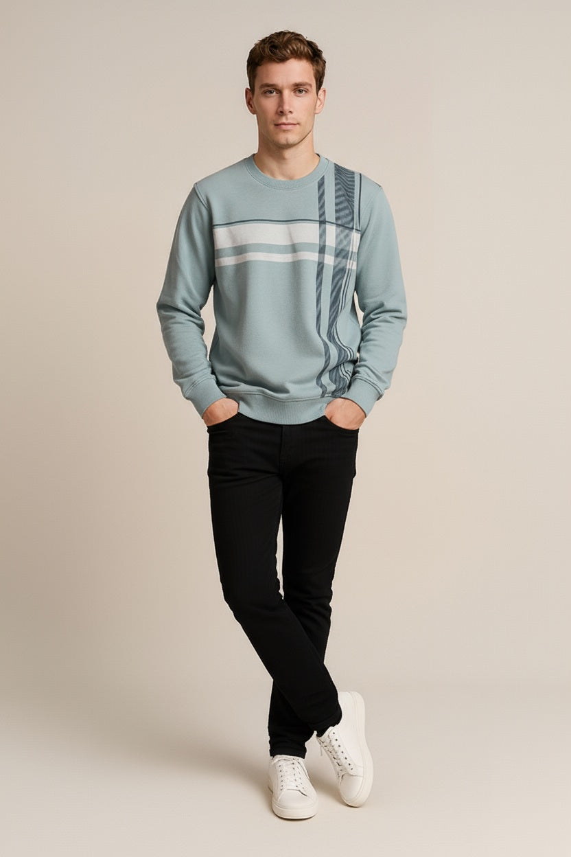 Octave Men Striped Round Neck Sweatshirt