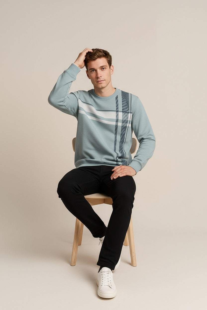 Octave Men Striped Round Neck Sweatshirt