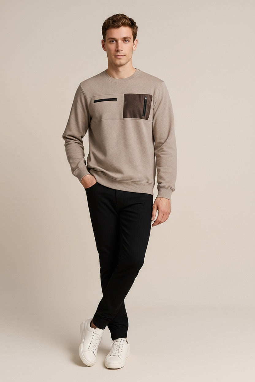 Octave Men Stone Solid Round Neck Sweatshirt