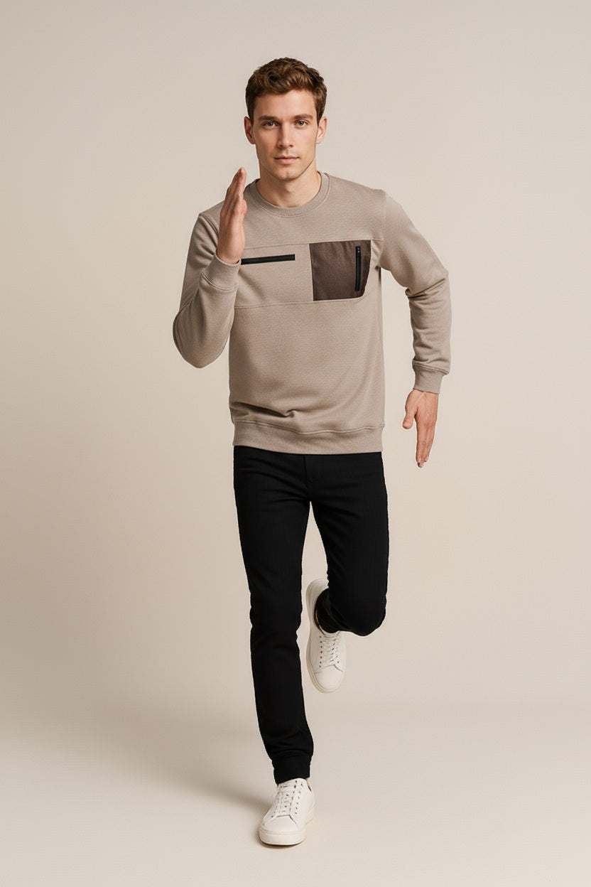 Octave Men Stone Solid Round Neck Sweatshirt
