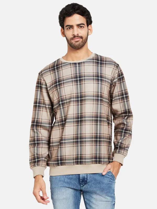 Octave Men Khaki Checked Sweatshirt