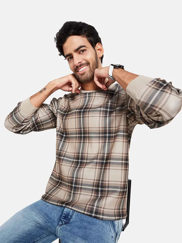 Octave Men Khaki Checked Sweatshirt