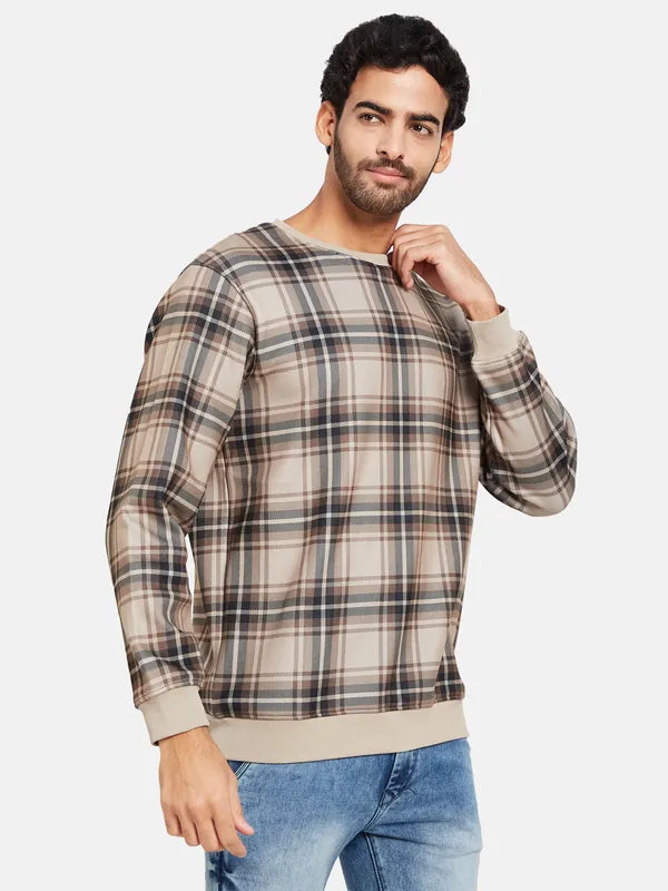 Octave Men Khaki Checked Sweatshirt