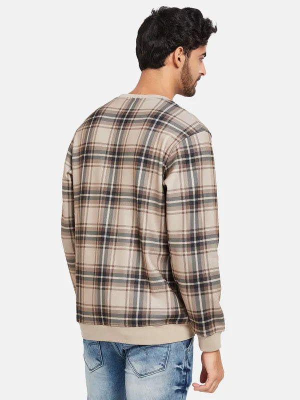 Octave Men Khaki Checked Sweatshirt