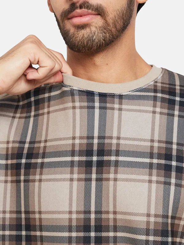 Octave Men Khaki Checked Sweatshirt