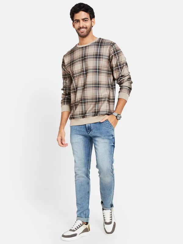 Octave Men Khaki Checked Sweatshirt