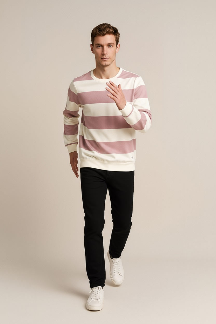 Octave Men Striped Round Neck Sweatshirt