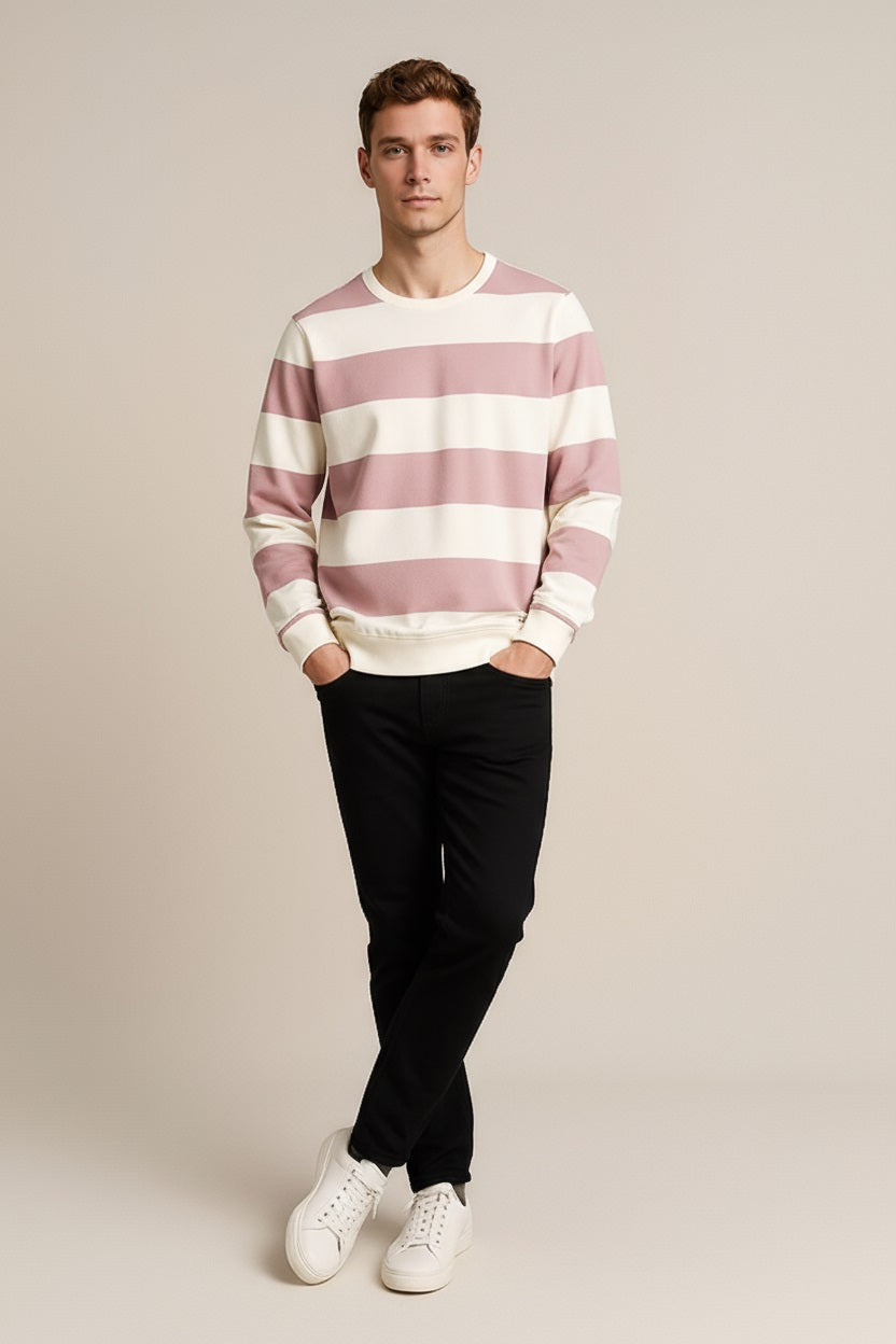 Octave Men Striped Round Neck Sweatshirt