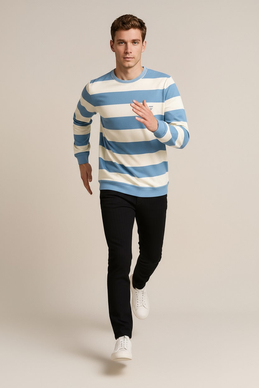 Octave Men Striped Round Neck Sweatshirt