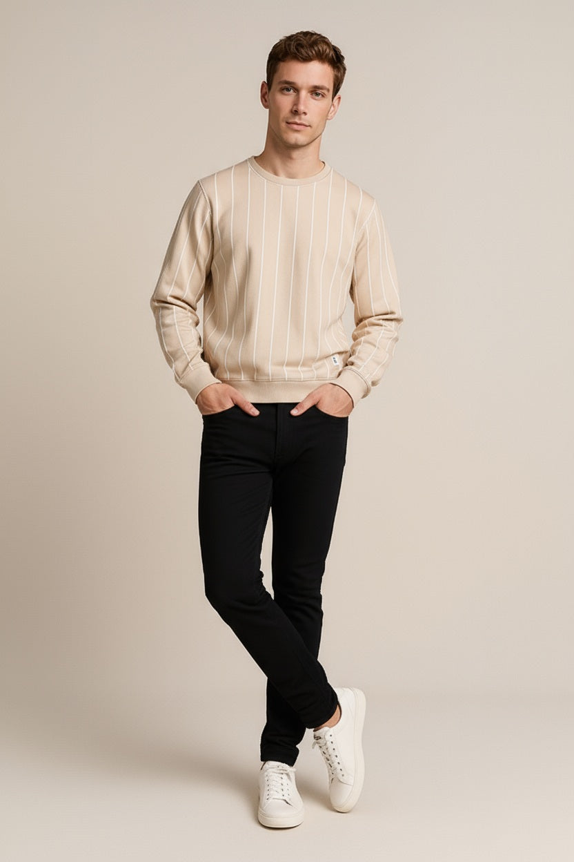 Octave Men Striped Round Neck Sweatshirt