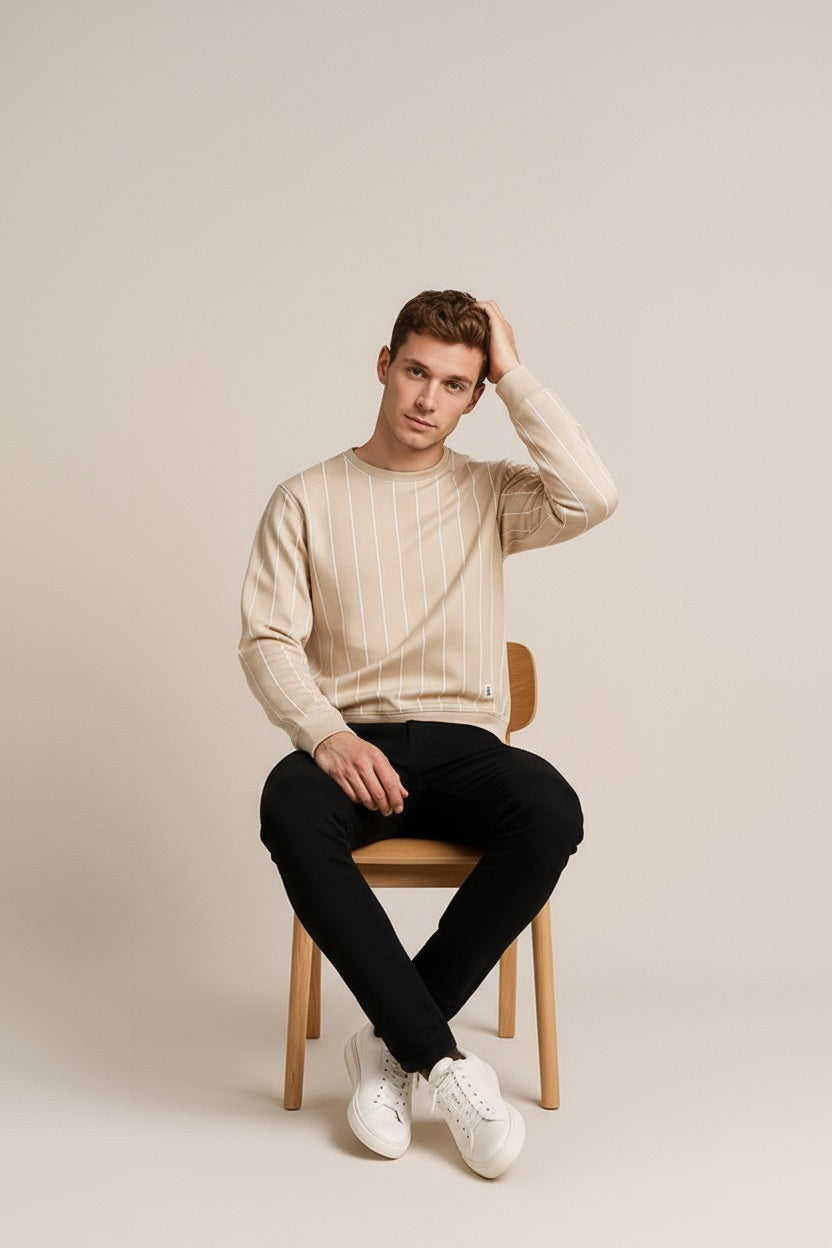 Octave Men Mastic Striped Round Neck Sweatshirt