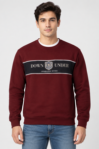 Men’s Regular Fit Brushed Cotton Fleece Sweatshirt – Merlot Graphic Crew Neck