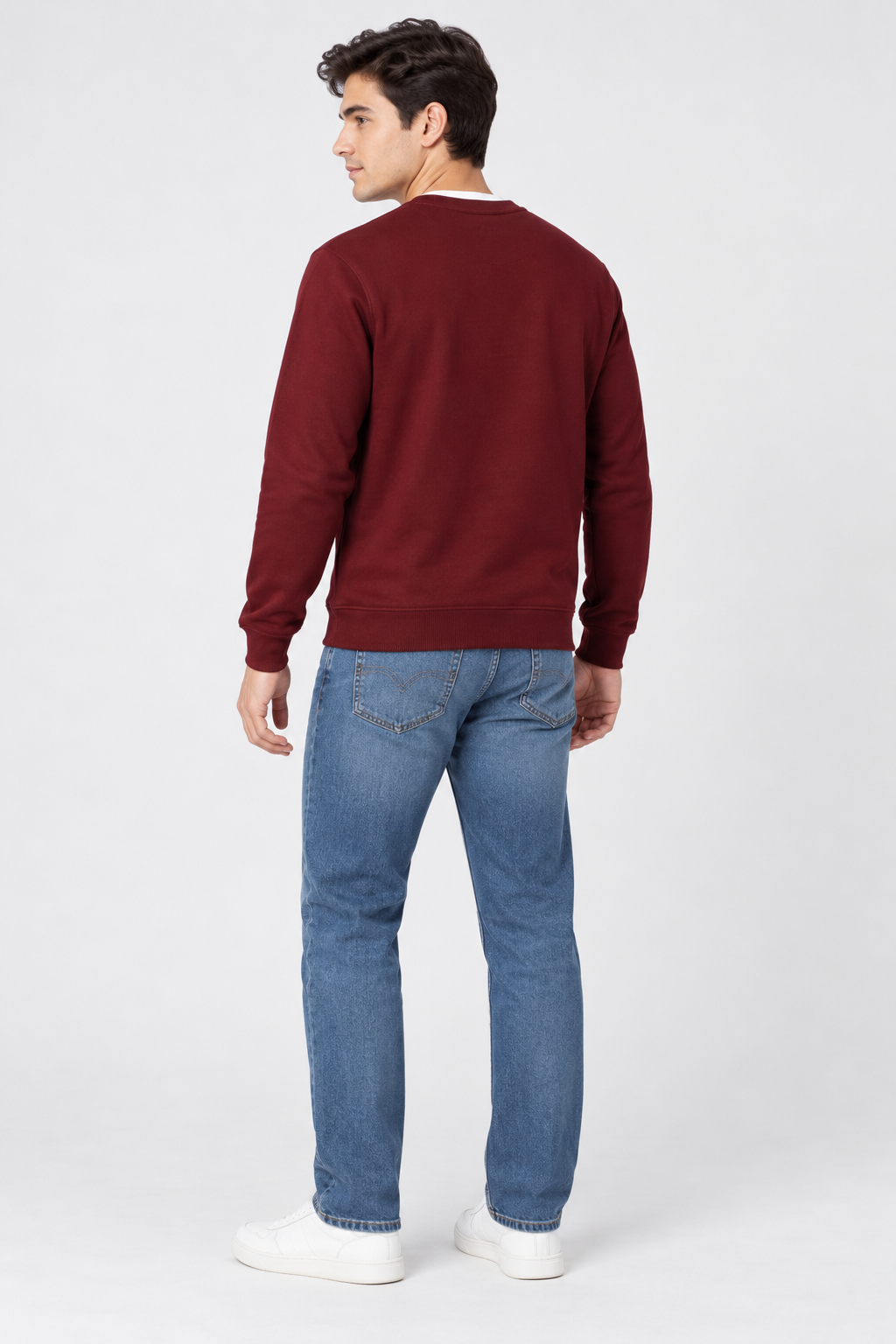 Men’s Regular Fit Brushed Cotton Fleece Sweatshirt – Merlot Graphic Crew Neck