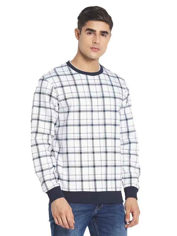 Octave Men White Checked Fleece Sweatshirt