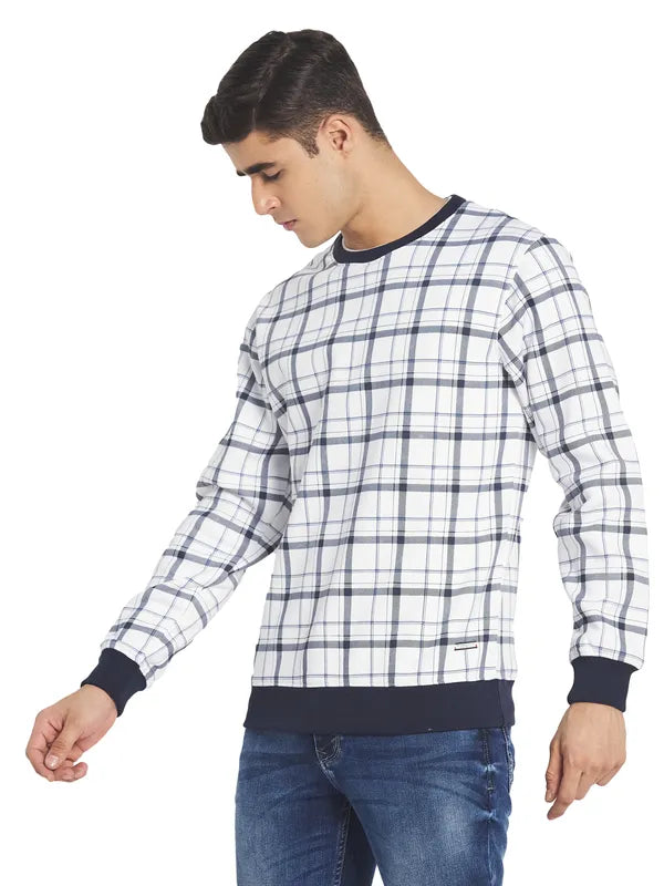 Octave Men White Checked Fleece Sweatshirt