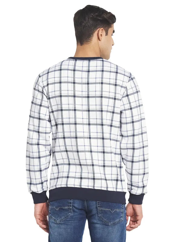 Octave Men White Checked Fleece Sweatshirt