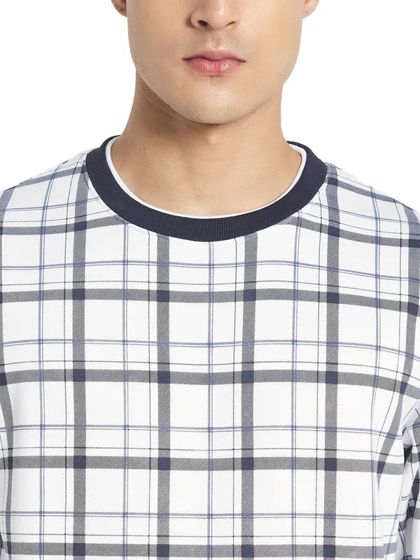 Octave Men White Checked Fleece Sweatshirt