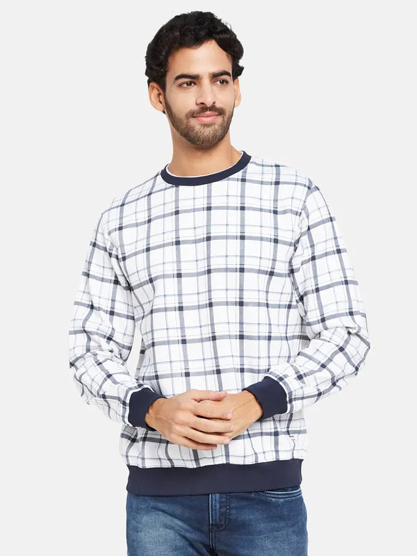 Octave Men White Checked Sweatshirt