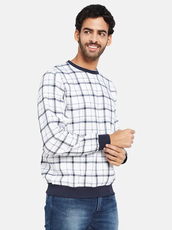 Octave Men White Checked Sweatshirt