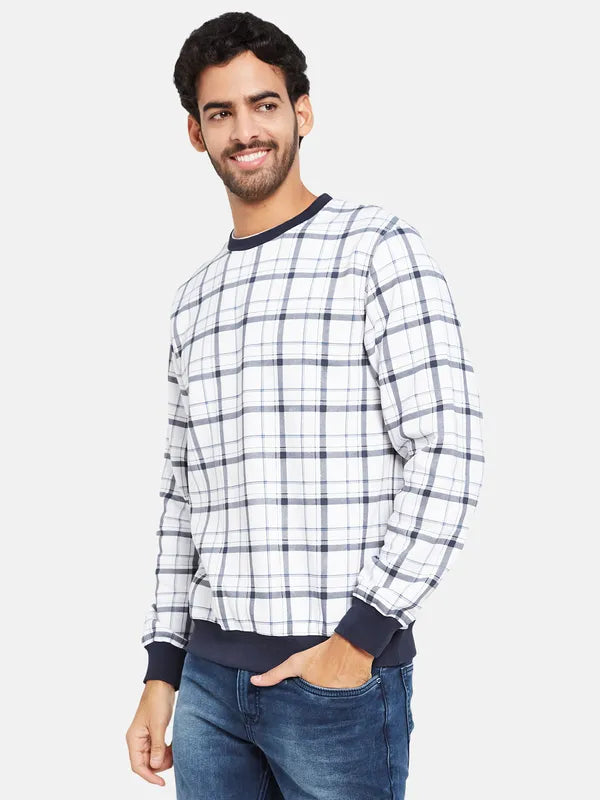 Octave Men White Checked Sweatshirt