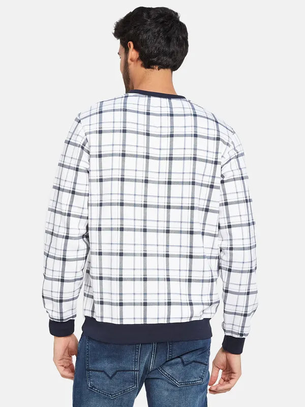 Octave Men White Checked Sweatshirt