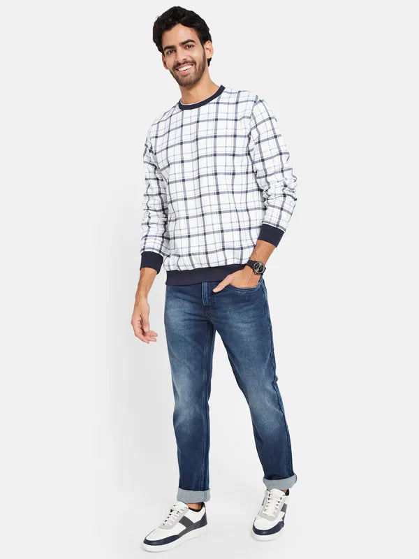 Octave Men White Checked Sweatshirt