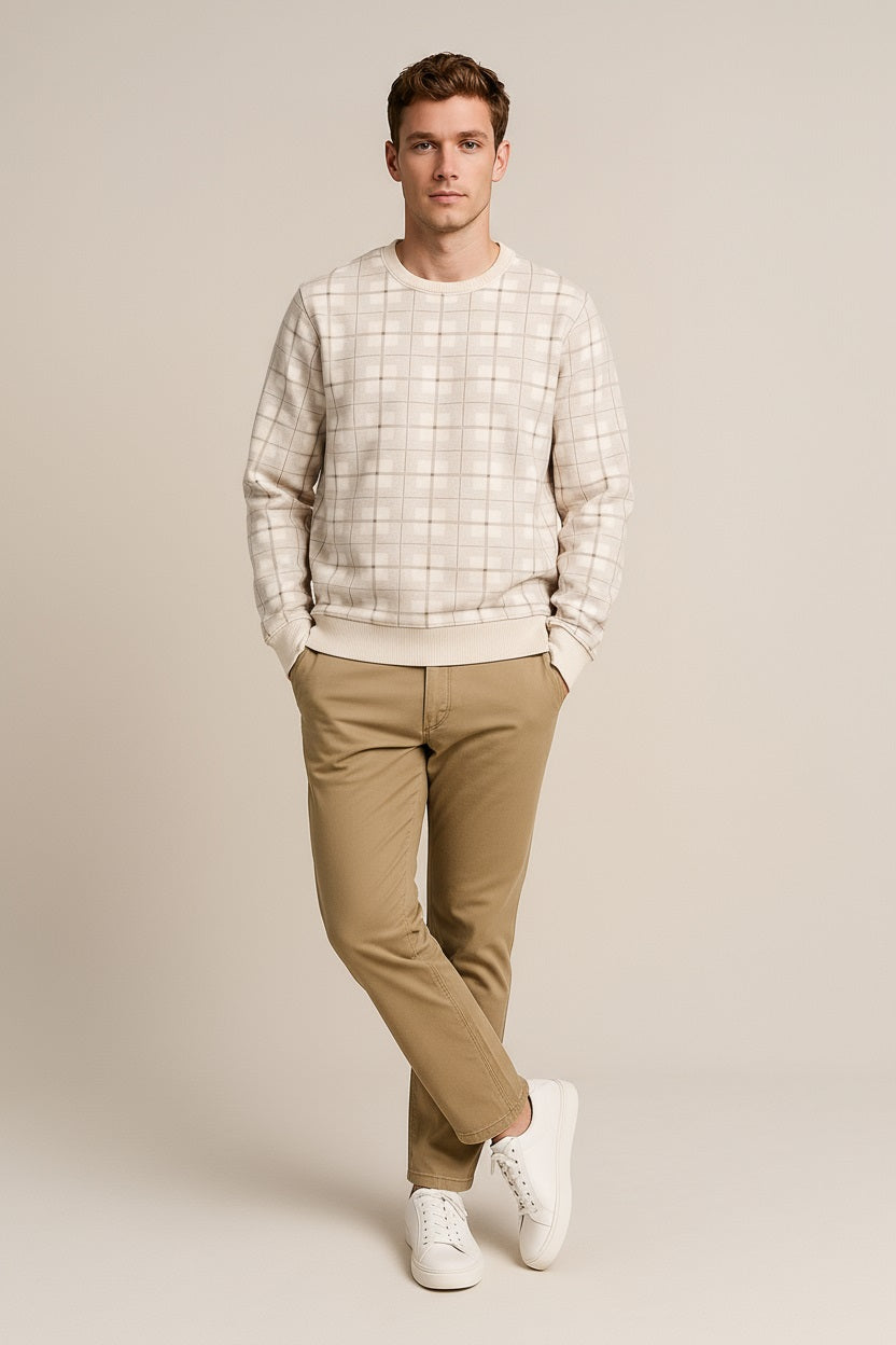 Octave Men Checked Round Neck Sweatshirt