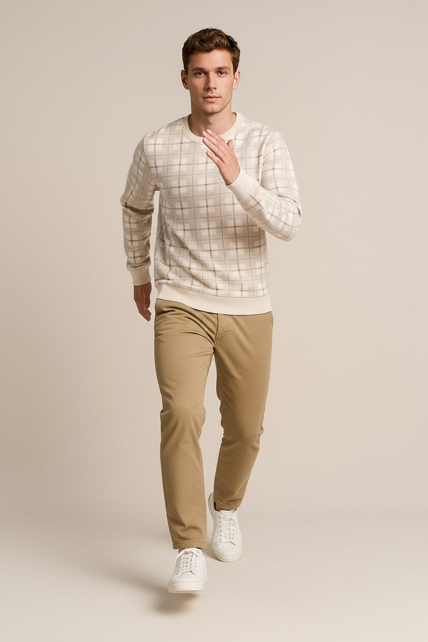 Octave Men Checked Round Neck Sweatshirt