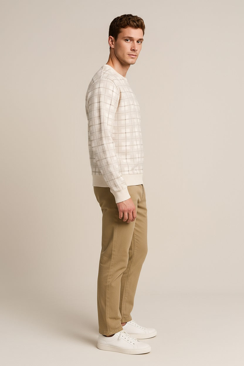 Octave Men Checked Round Neck Sweatshirt