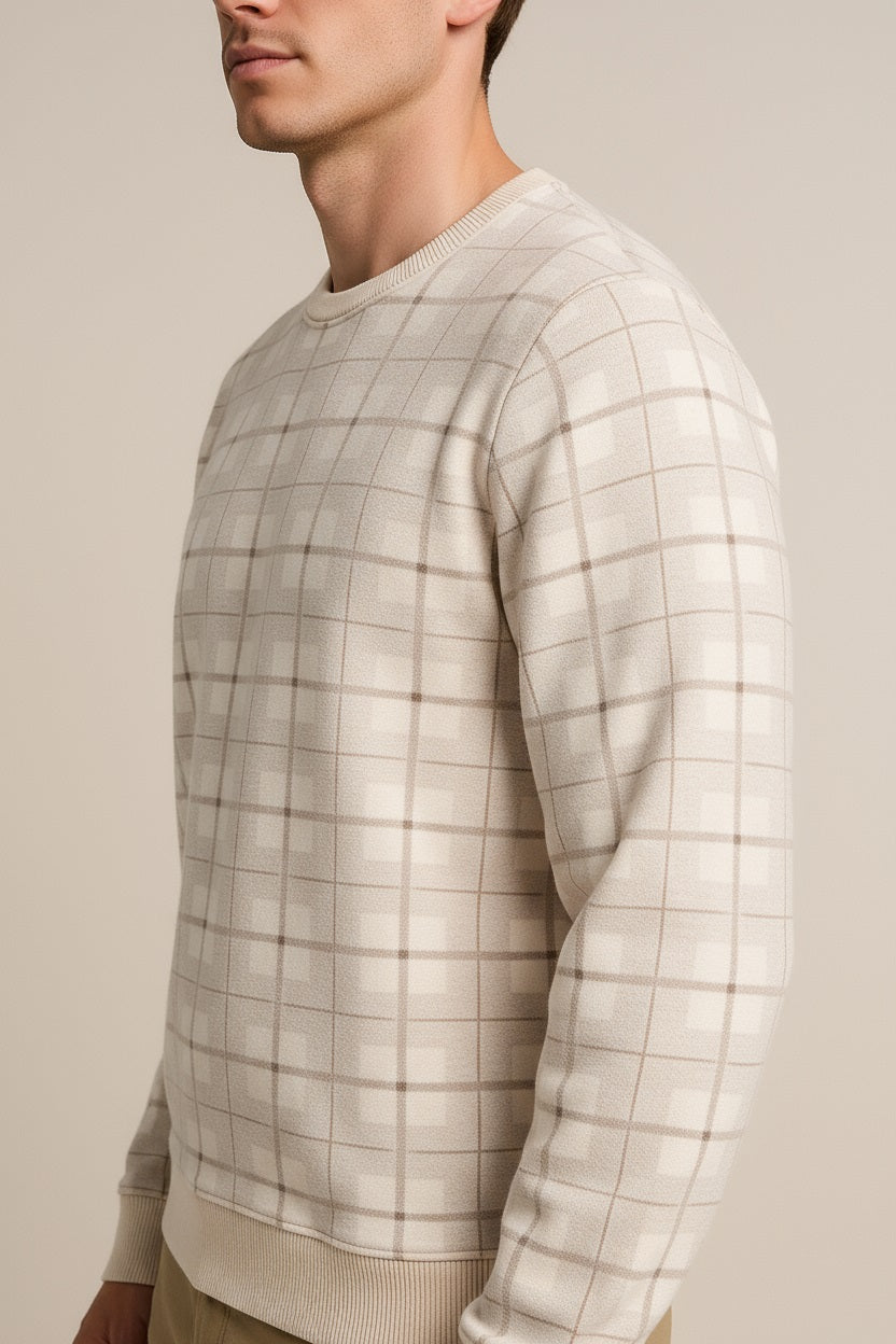 Octave Men Checked Round Neck Sweatshirt