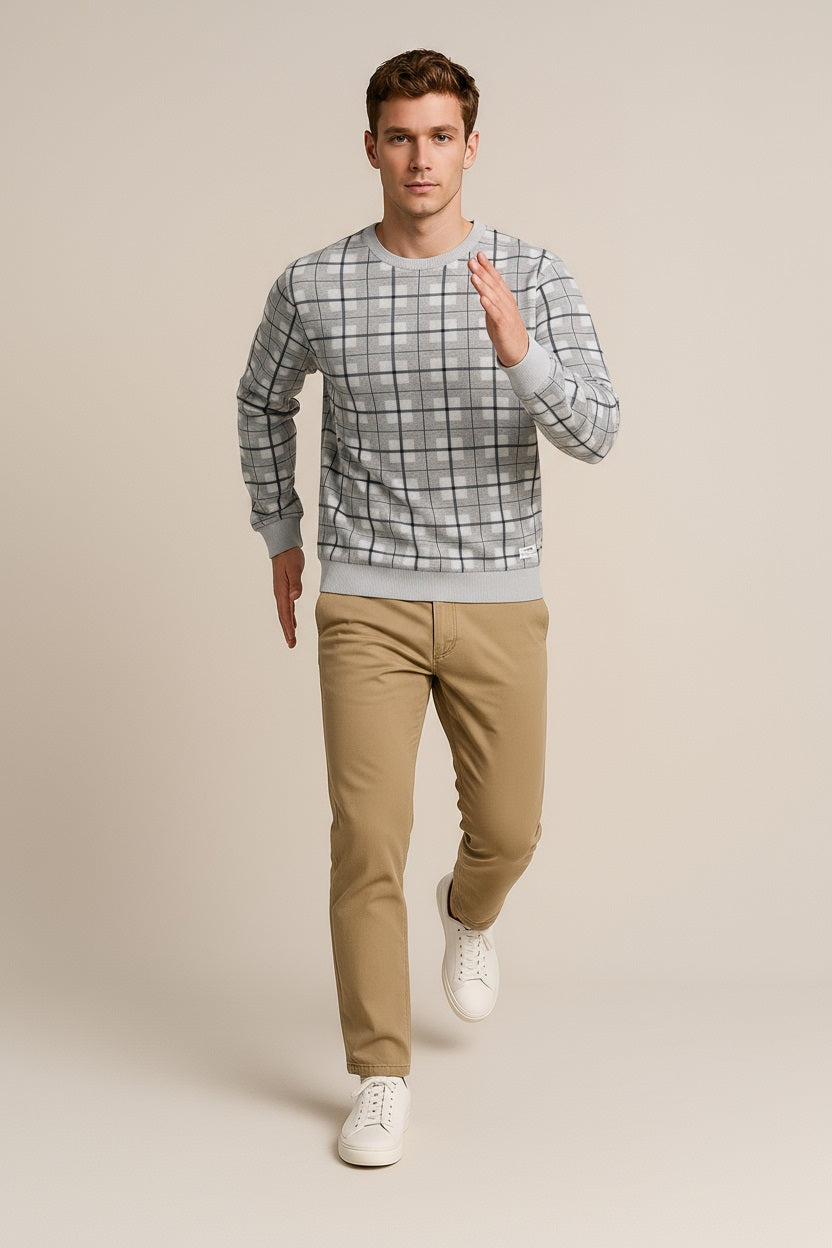 Octave Men Checked Round Neck Sweatshirt