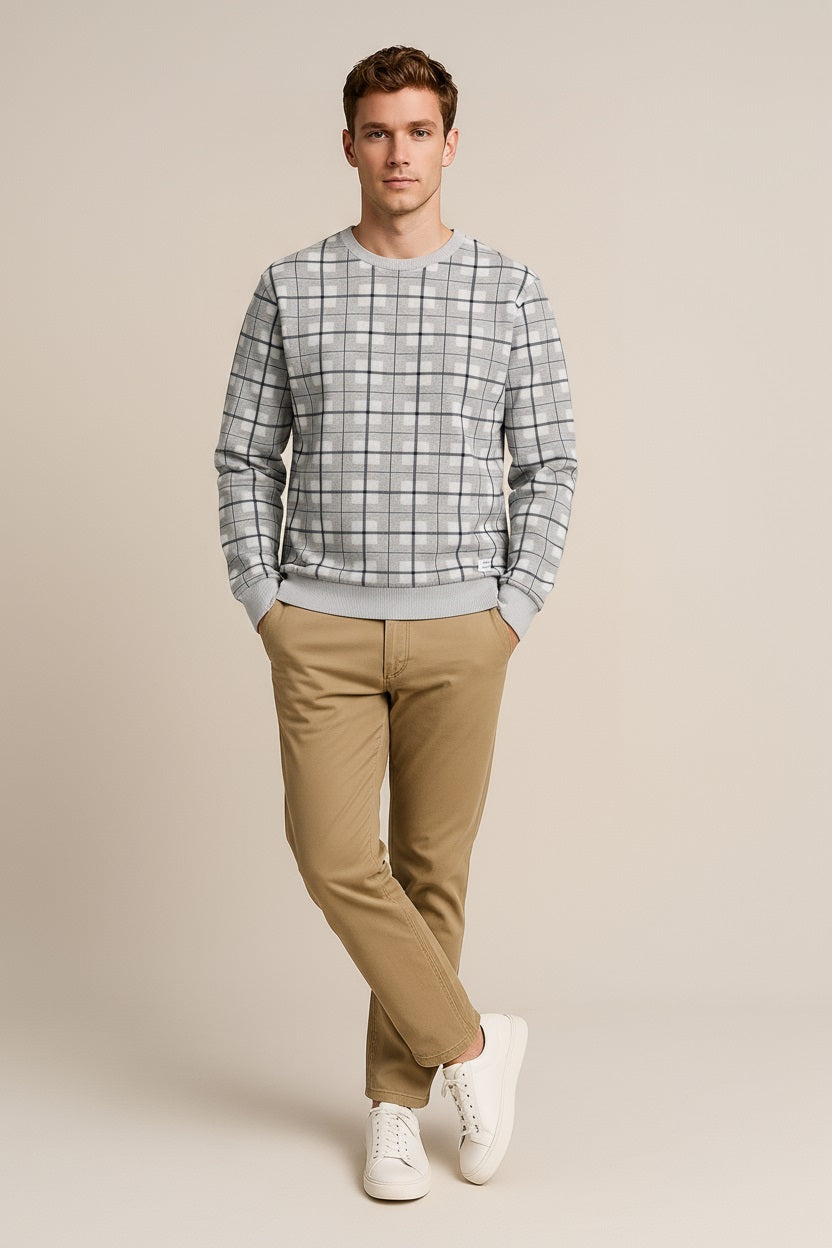 Octave Men Checked Round Neck Sweatshirt