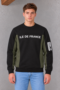 Men's Knitted Brushed Cotton Fleece Colorblock Crewneck Sweatshirt - Black