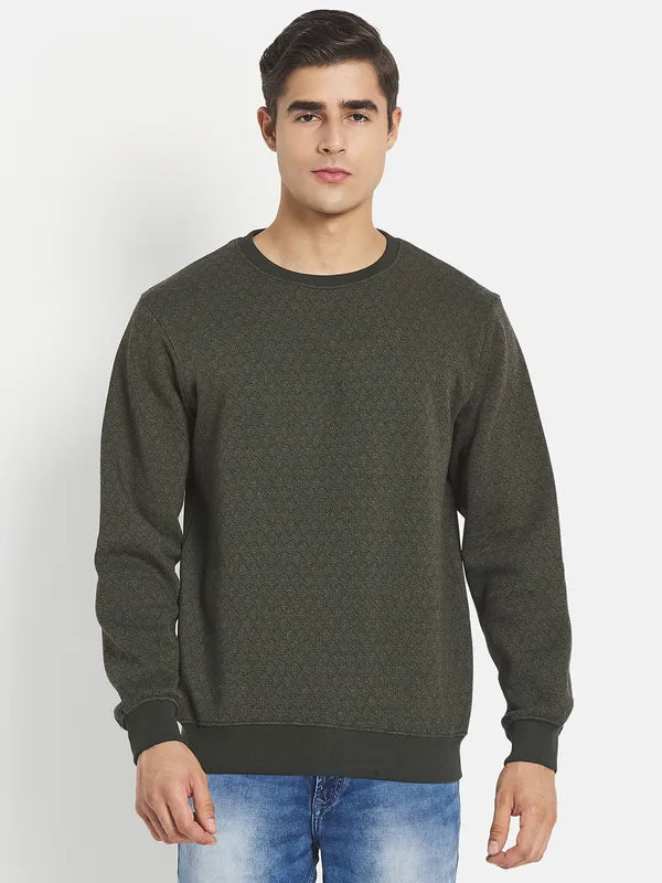 Men Olive Green Solid Sweatshirt