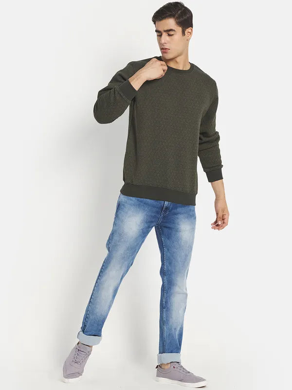 Men Olive Green Solid Sweatshirt