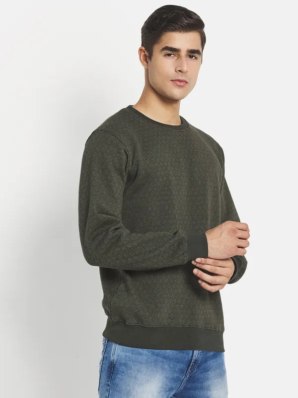 Men Olive Green Solid Sweatshirt