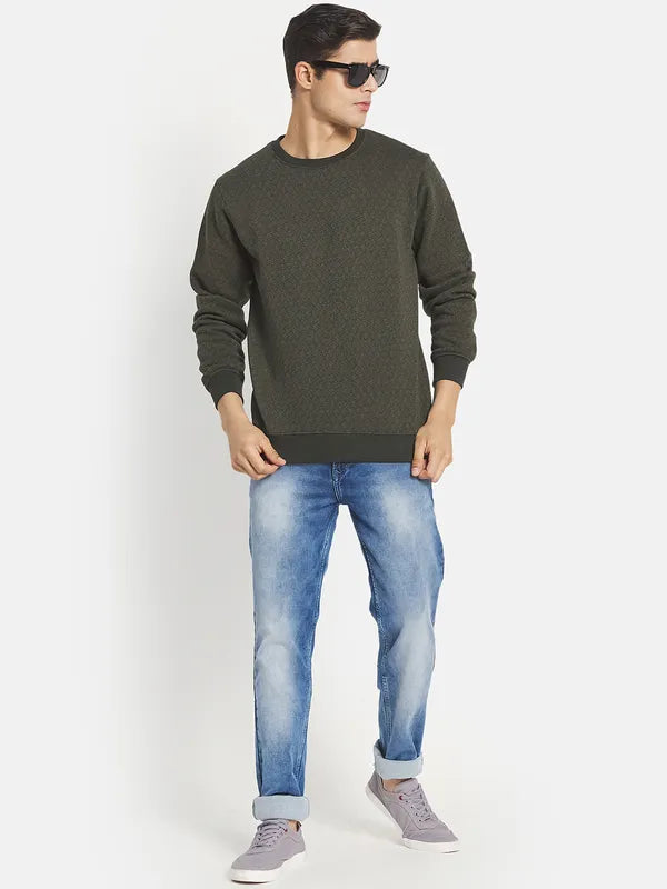 Men Olive Green Solid Sweatshirt