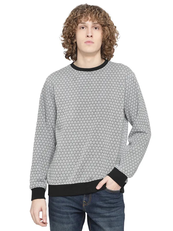Octave Men Grey Printed Fleece Sweatshirt