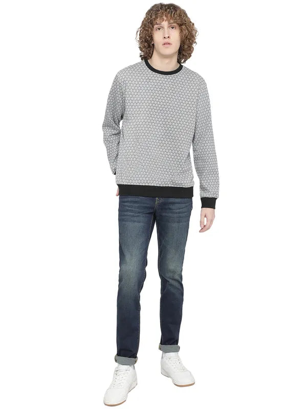 Octave Men Grey Printed Fleece Sweatshirt
