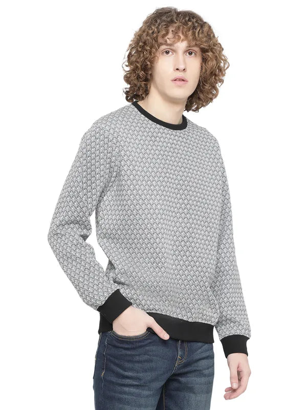 Octave Men Grey Printed Fleece Sweatshirt