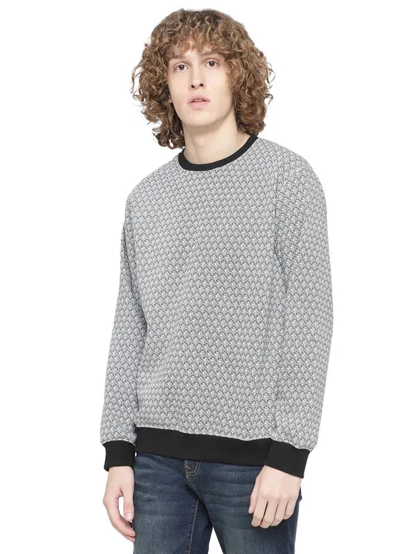Octave Men Grey Printed Fleece Sweatshirt