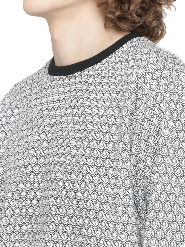 Octave Men Grey Printed Fleece Sweatshirt