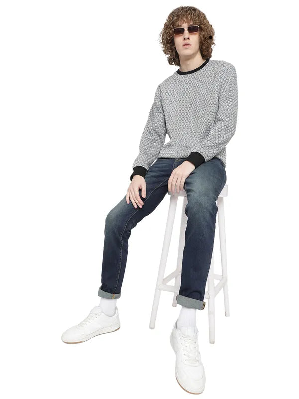 Octave Men Grey Printed Fleece Sweatshirt